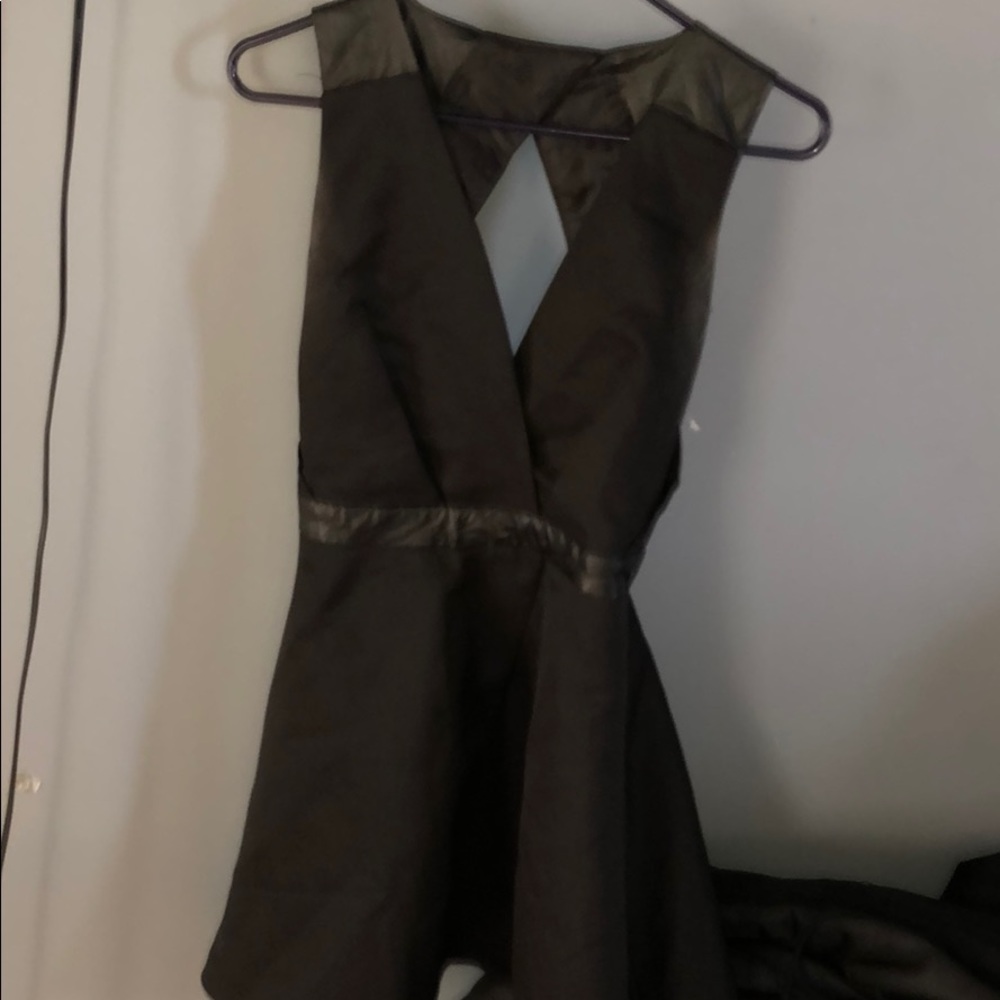 Black open back skater dress faux leather areas